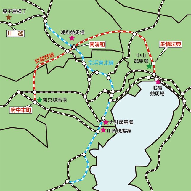 南関東にある各競馬場の位置（編集部作成）