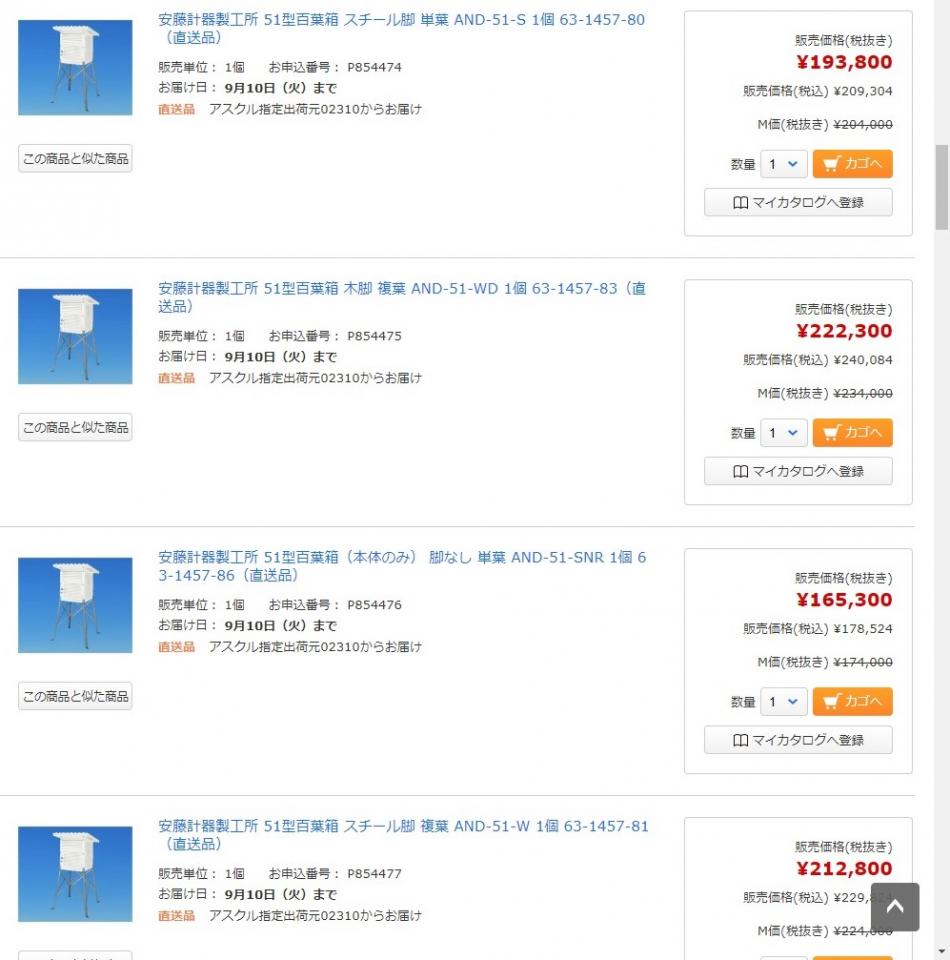 百葉箱の検索結果（画像はアスクルより）