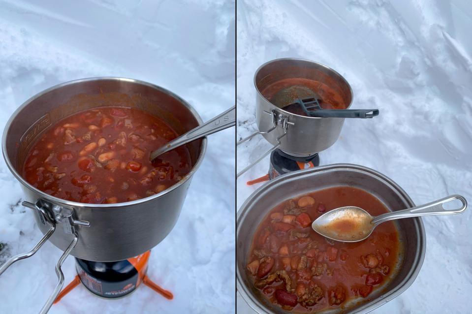 「寒さに凍えながら食うチリは美味い」と呟く投稿者。美味しそうだ