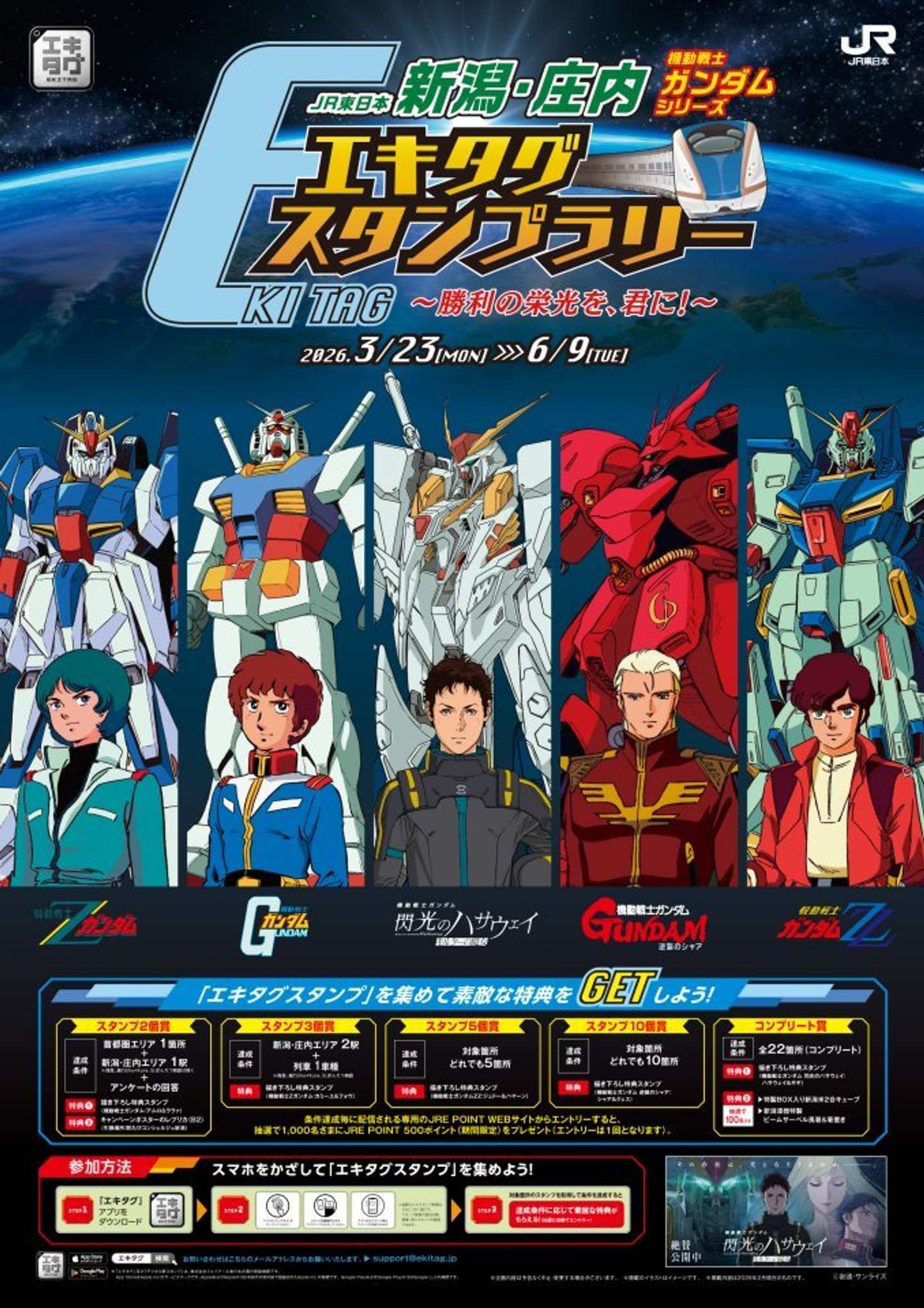「JR東日本 新潟・庄内 機動戦士ガンダムシリーズ エキタグスタンプラリー ～勝利の栄光を、君に！～」（C)創通・サンライズ