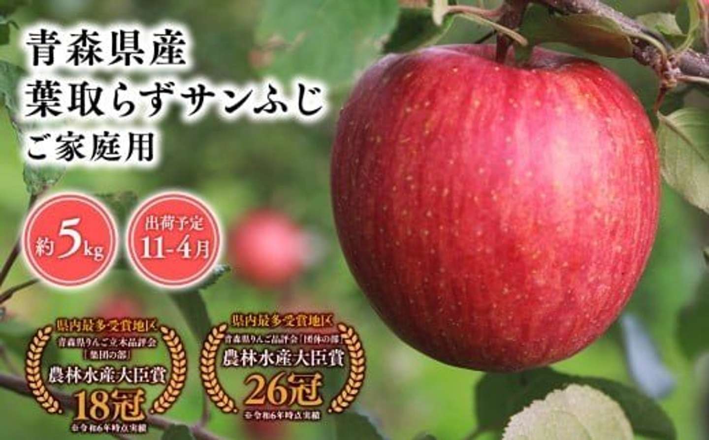青森県 平川市「【訳あり】家庭用葉とらずサンふじ5kg」15000円（ふるさとチョイスより）