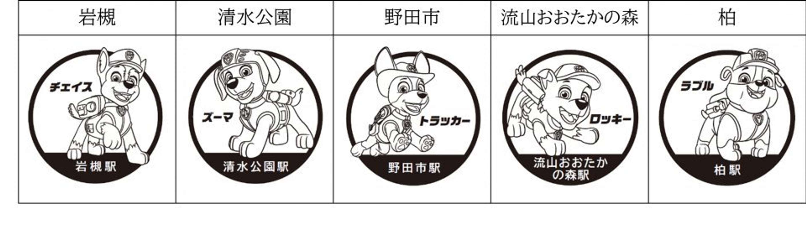つくばエクスプレス×東武線『パウ・パトロール』スタンプラリー【東武アーバンパークライン】スタンプデザイン