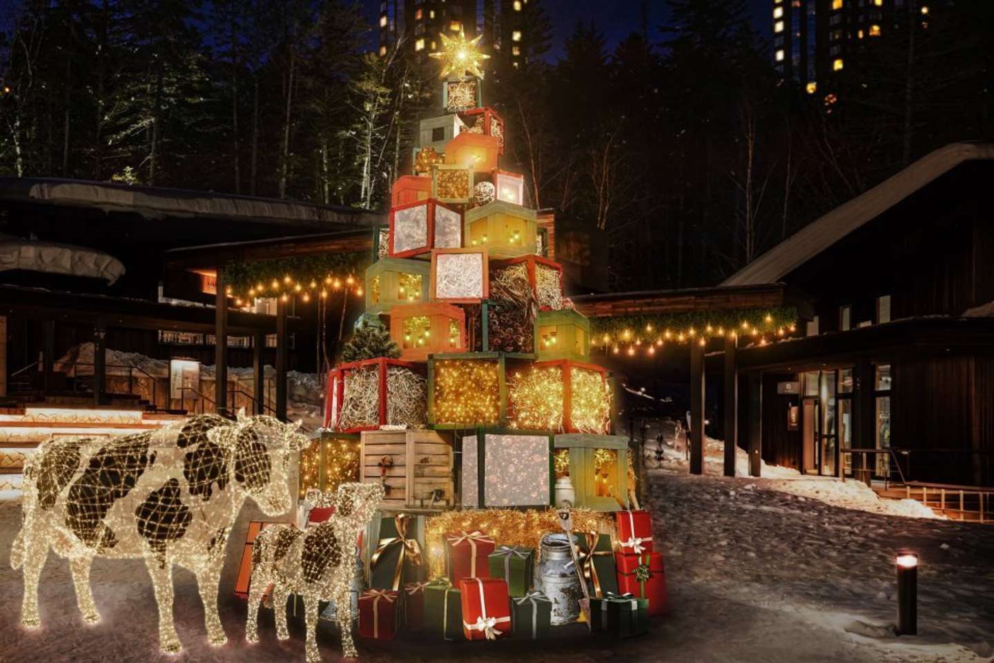 3Dモーモーライトとクリスマスツリー