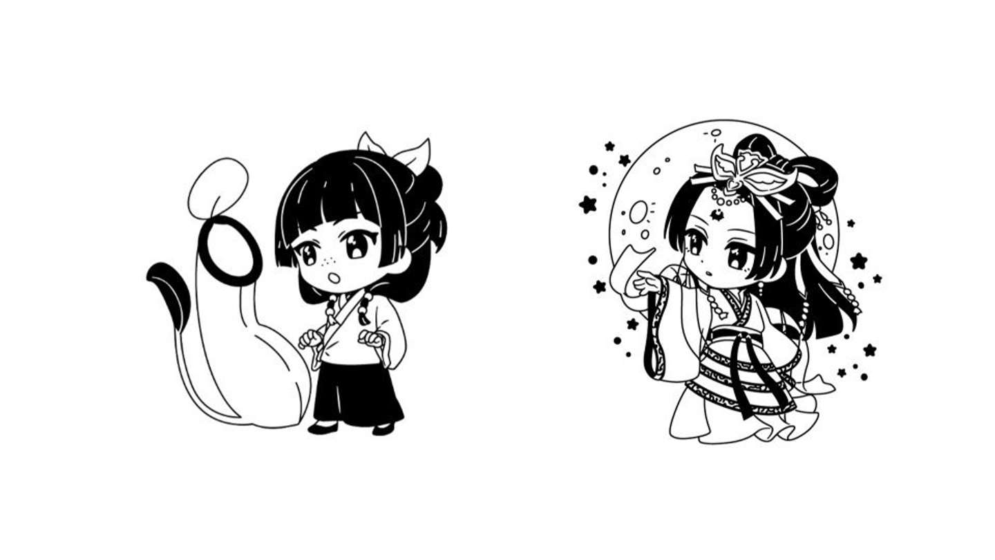 描きおこしミニキャラクターの限定スタンプ例（C)日向夏・イマジカインフォス／「薬屋のひとりごと」製作委員会